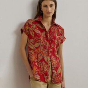 Lauren Ralph Lauren women’s Red and Orange linen Floral Shirt size XL